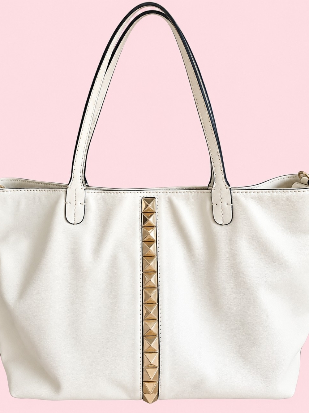 Valentino White Stud-Trim Tote Bag